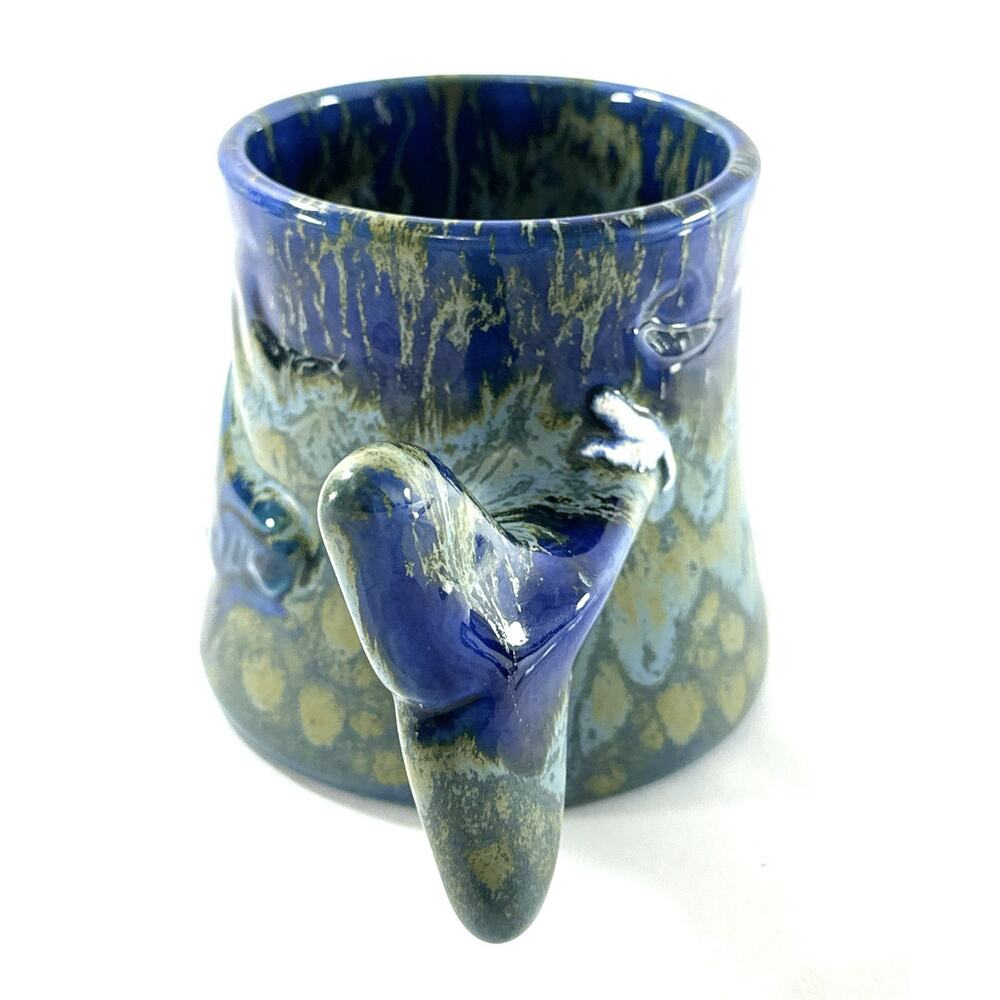 Vintage Fish Tail Mug Blue Pottery Whale Dolphin Handle Cup Ocean Coastal 3.5” - Picture 5 of 8